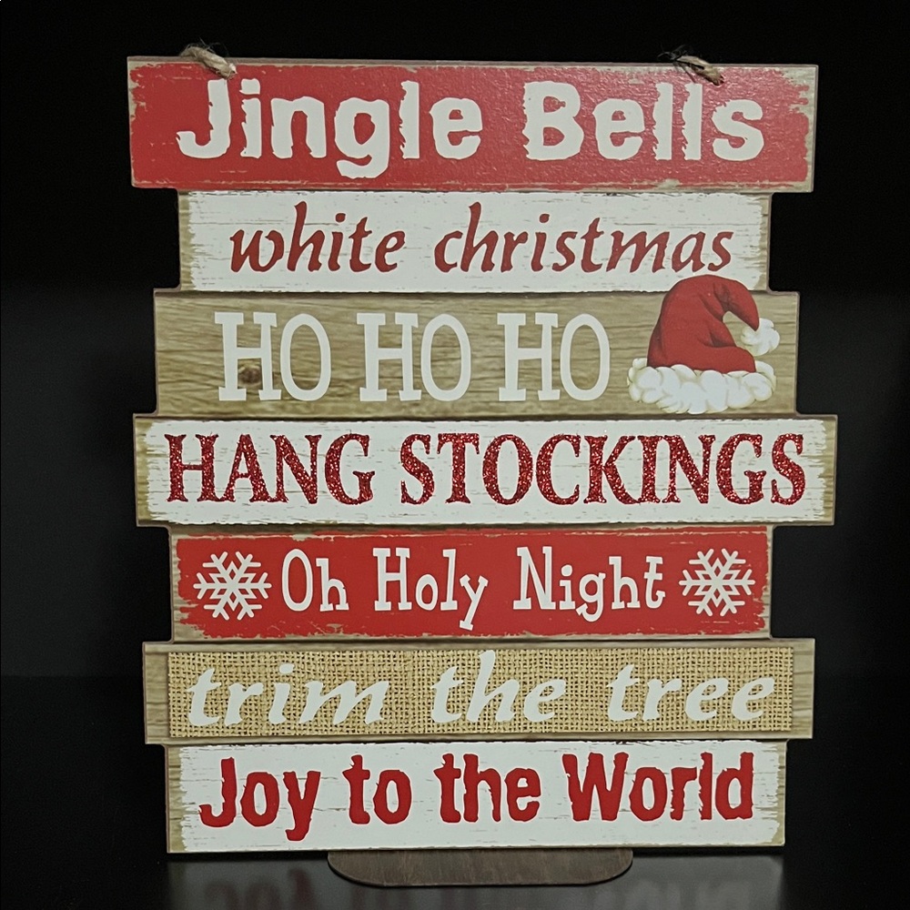 Festive Holiday Sign with Red glitter and White Accents
